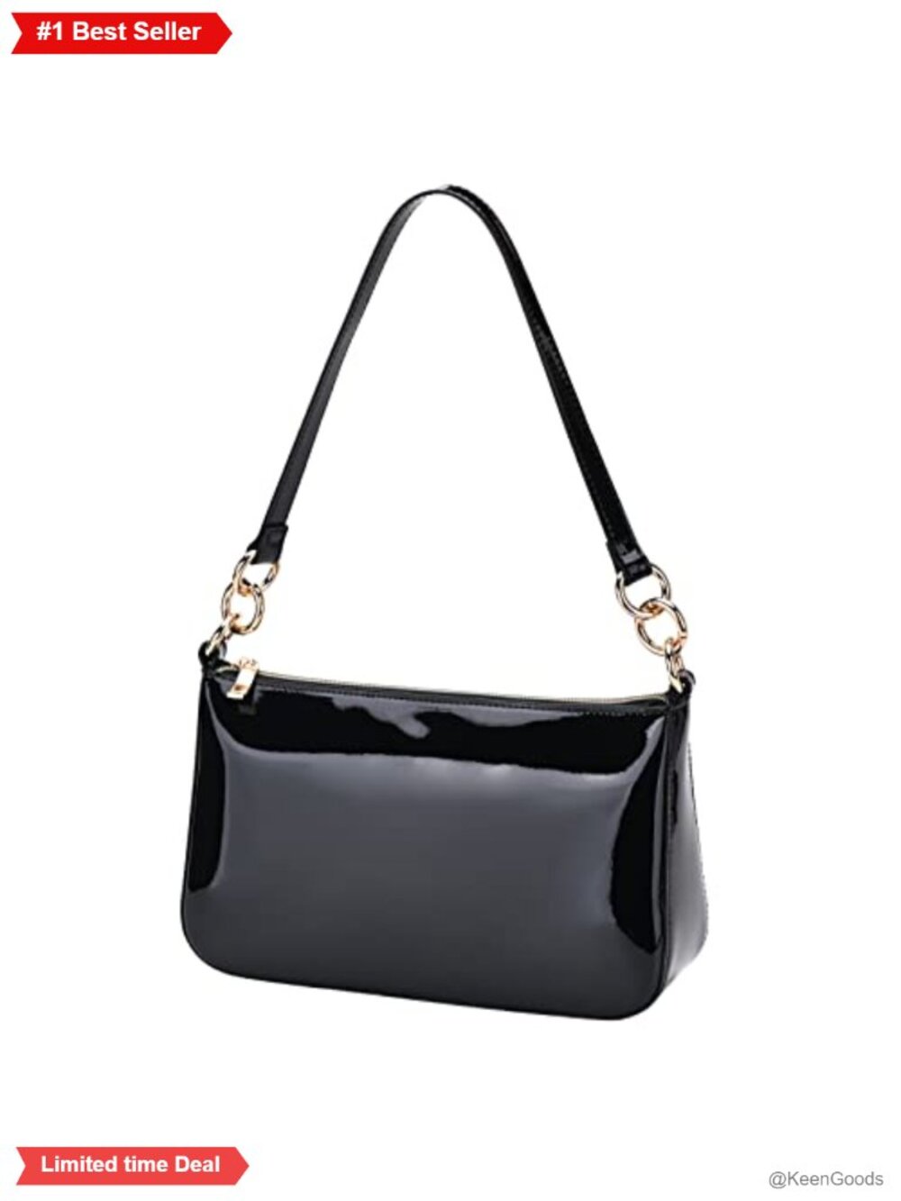 Glossy Faux Patent Leather Clutch Shoulder Bag with Gold Tone Hardware